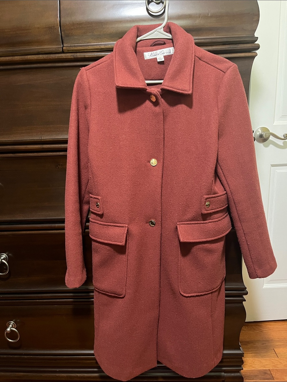 Kenneth Cole women’s Rust Coral Single-Breasted Wool Pea Coat